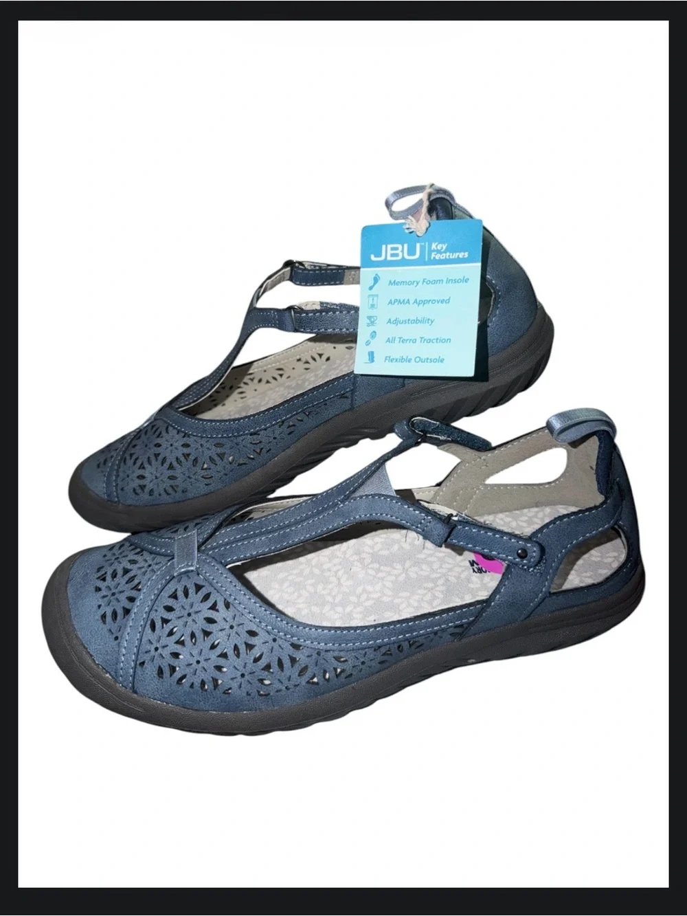 *new* Jambu Daffodil Women's Blue Laser-Cut T-Strap Flat